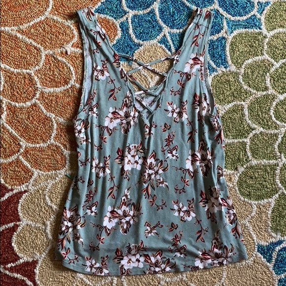 American Eagle Outfitters Tops - American Eagle Cross Scallop Green Floral Tank